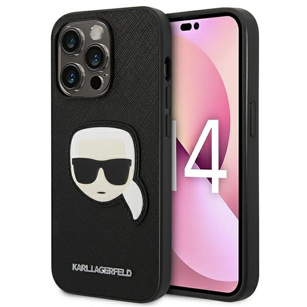 Etui KARL LAGERFELD Apple iPhone 14 Pro Max Saffiano Karl`s Head Patch Czarny Hardcase